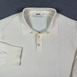 Buck Mason Cashmere Sweater Polo Shirt Mens L Sand Cream Long Sleeve Lightweight